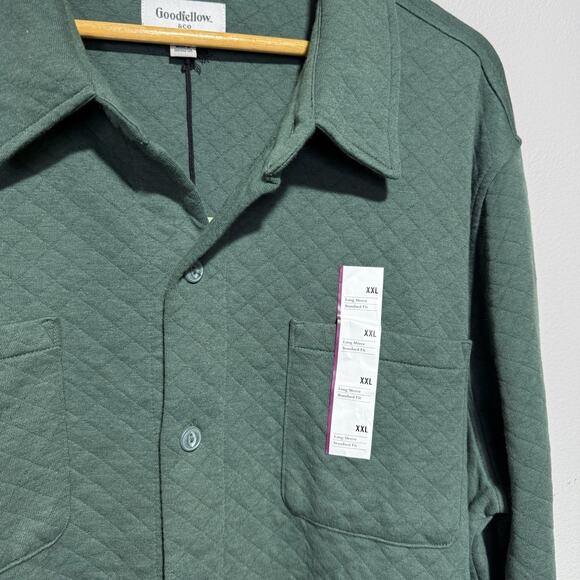 Goodfellow Shirt Men’s XXL Green Quilted Long Sleeve Polished Leaf Button-up - Picture 3 of 7